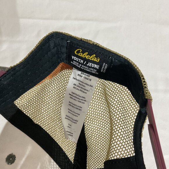 Cabelas Youth Camouflage & Orange Mesh Trucker Cap Adjustable Snapback - Picture 5 of 6